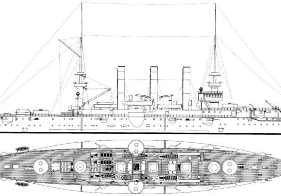 Корабль USS CA-3 Brooklyn [Armored Cruiser] (1910) - чертежи, габариты, рисунки